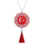 Maskot Türk Bayrağı (Beyaz - Kristal Taş - Püsküllü-7cm) - 5'li Paket