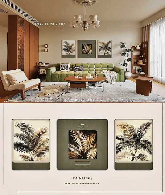 Tropikal Palmiye Serisi 3'lü Dekoratif Dijital Baskı Tablo Seti (60x80 cm)-(80x80 cm)-(60x80 cm) (S28) - Görsel 2
