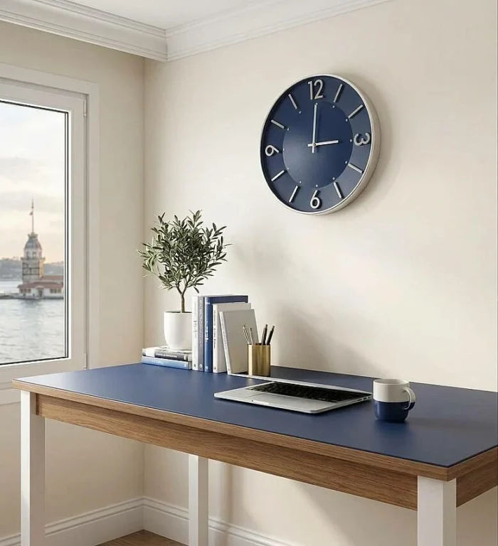 30 cm Duvar Saati Minimalist Çizgisel Rakamlı Siyah (KOD-5957-Lacivert) - Görsel 2