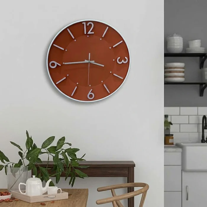 30 cm Duvar Saati Minimalist Çizgisel Rakamlı Turuncu (KOD5958) - Görsel 2