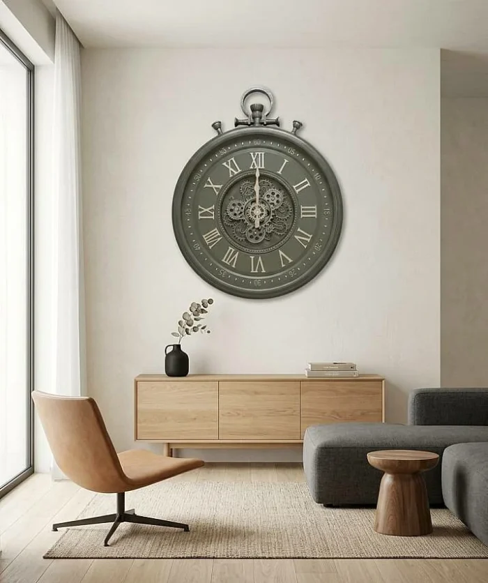 60x74 cm Duvar Saati Çarklı Tasarım Roma Rakamlı Yeşil (KOD 3477-3) - Görsel 2